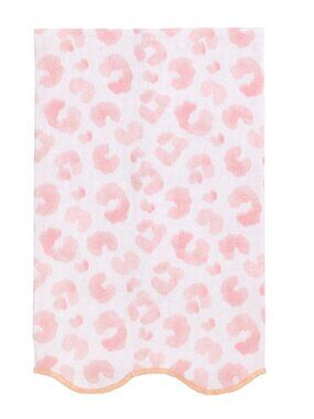 Mud Pie Pink Leopard Scalloped Edge Bathroom Hand Towel 21" x 14" NEW